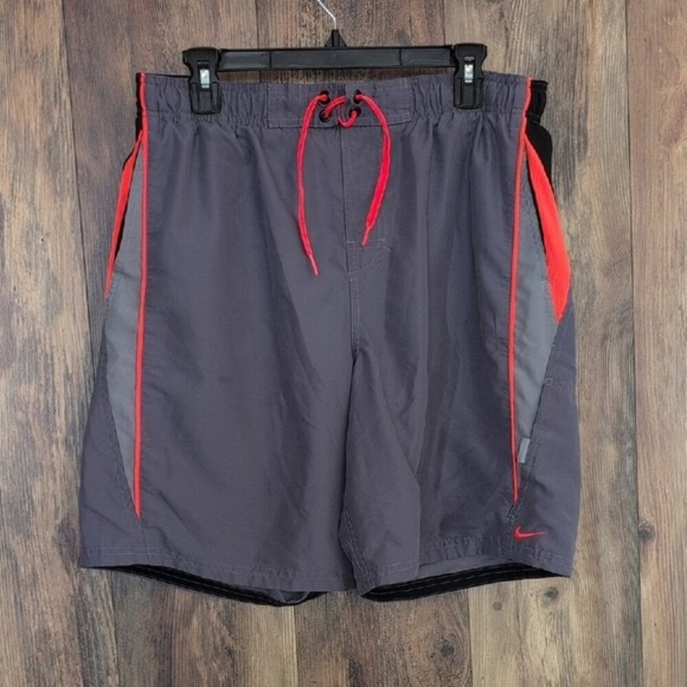 Nike Gray/Orange/Black with Lining Swim Trunks L